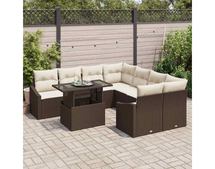 Sonata H Градински Софа Комплект 9 pcs Кафяво и кремаво 100 x 55 x 73 см
