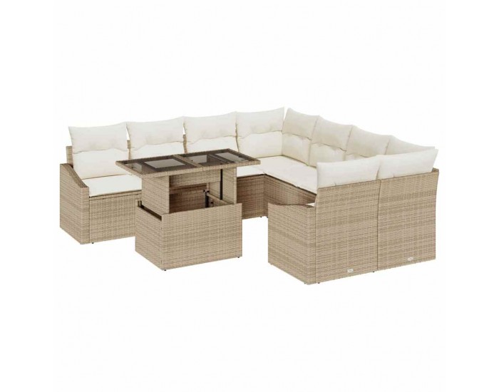 Sonata H Градински Софа Комплект 9 pcs бежово и кремаво 100 x 55 x 73 см