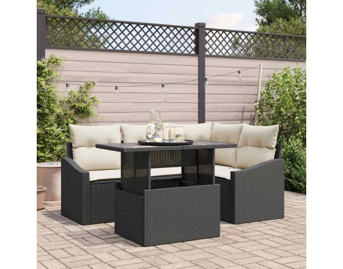 Sonata H Градински Софа Комплект 5 pcs Черно и кремаво 100 x 55 x 73 см