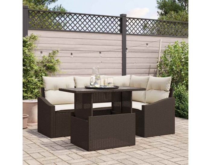 Sonata H Градински Софа Комплект 5 pcs Кафяво и кремаво 100 x 55 x 73 см