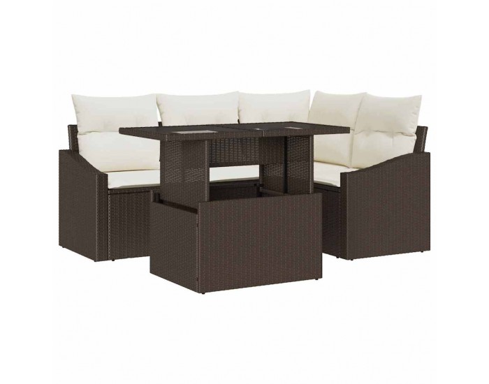 Sonata H Градински Софа Комплект 5 pcs Кафяво и кремаво 100 x 55 x 73 см