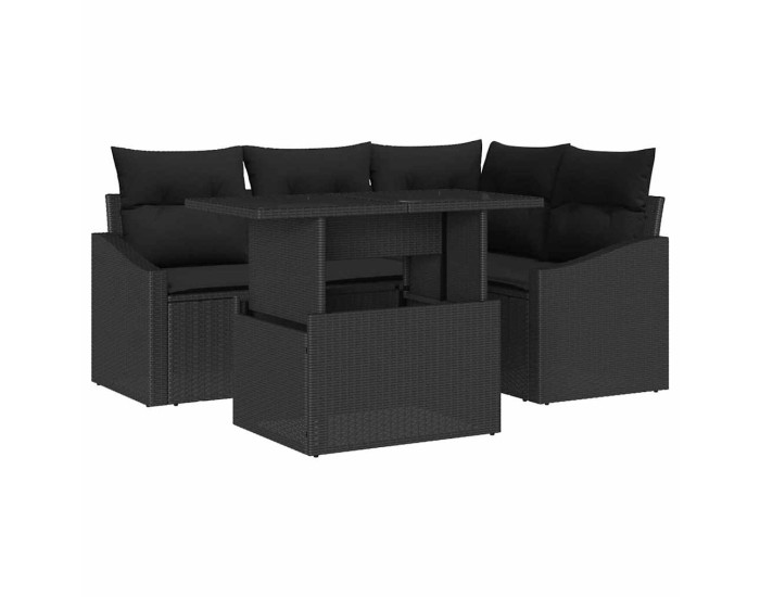 Sonata Set de canapele pentru grădină 5 buc. Negru poliratan