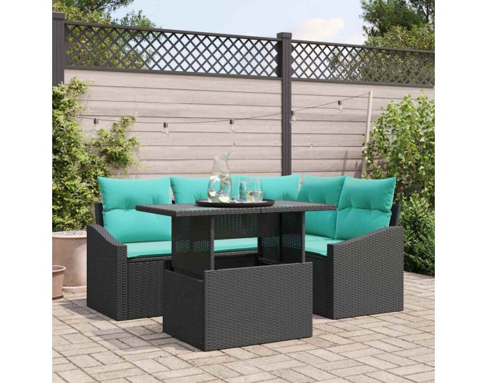Sonata H Градински Софа Комплект 6 pcs Черно и кремаво 100 x 55 x 73 см