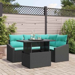 Sonata H Градински Софа Комплект 6 pcs Черно и кремаво 100 x 55 x 73 см - Canapele și bănci de grădină