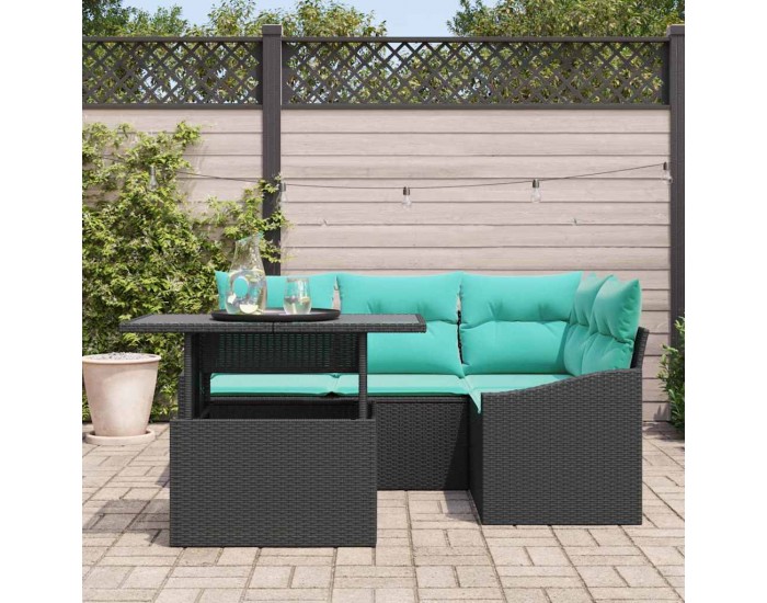 Sonata H Градински Софа Комплект 6 pcs Черно и кремаво 100 x 55 x 73 см