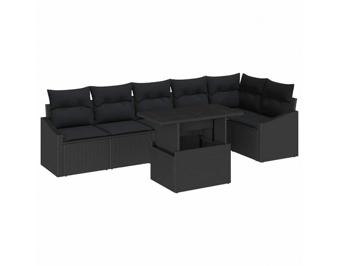 Sonata Set de canapele pentru grădină 7 buc. Negru poliratan