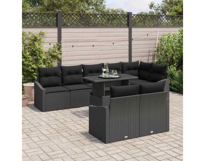 Sonata Set de canapele pentru grădină 9 buc. Negru poliratan