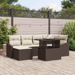 Sonata H Градински Софа Комплект с възглавница 7 pcs Кафяво и кремаво - Canapele și bănci de grădină