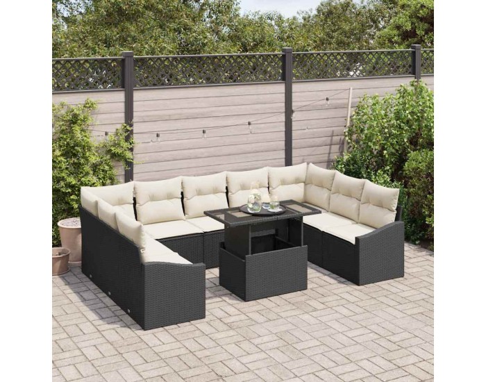 Sonata H Градински Софа Комплект 10 pcs Черно и кремаво 100 x 55 x 73 см