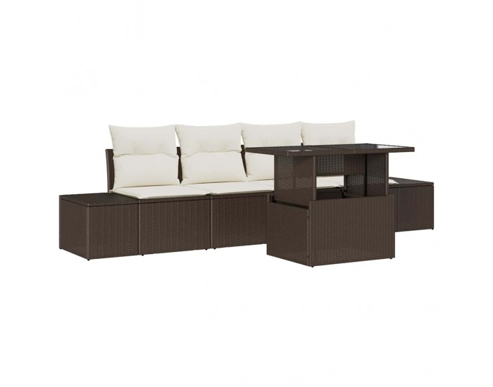 Sonata H Градински Софа Комплект 5 pcs Кафяво и кремаво 100 x 55 x 73 см
