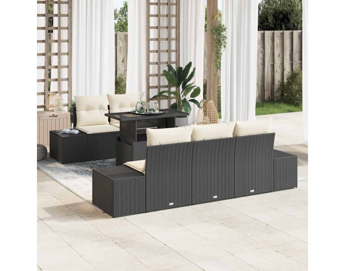 Sonata H Градински Софа Комплект 6 pcs Черно и кремаво 100 x 55 x 73 см