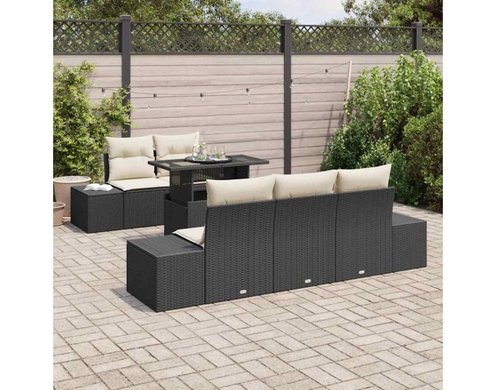 Sonata H Градински Софа Комплект 6 pcs Черно и кремаво 100 x 55 x 73 см