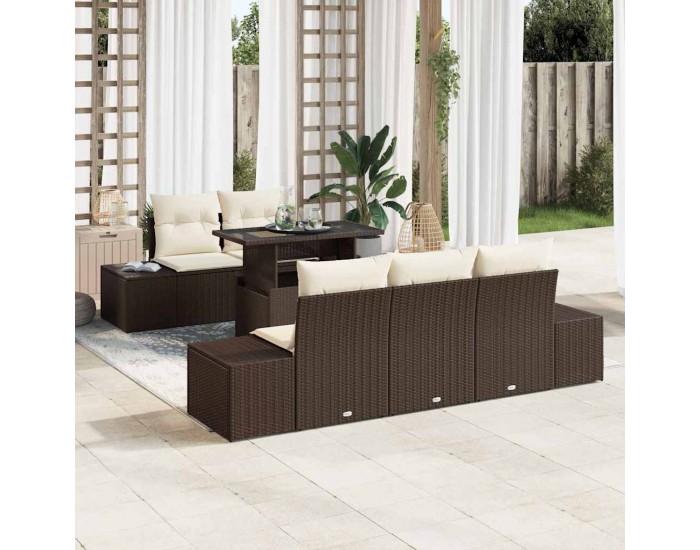 Sonata H Градински Софа Комплект 6 pcs Кафяво и кремаво 100 x 55 x 73 см