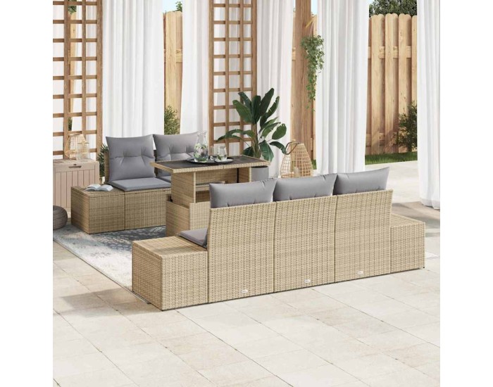 Sonata Set de canapea 6 buc. Beige și gri deschis poliratan