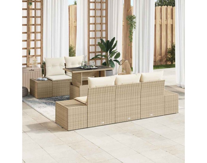 Sonata H Градински Софа Комплект 6 pcs бежово и кремаво 100 x 55 x 73 см