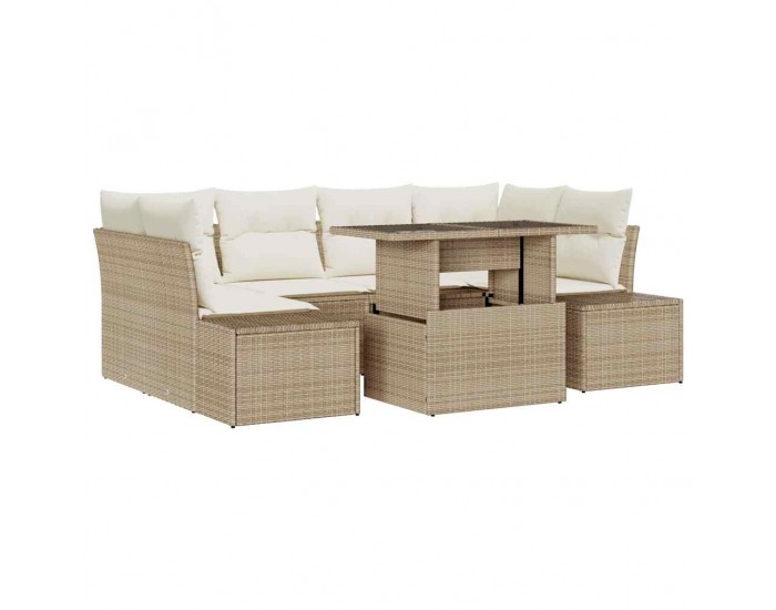 Sonata H Градински Софа Комплект 7 pcs бежово и кремаво 100 x 55 x 73 см