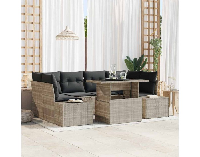 Sonata Set de canapea 7 buc. Gri deschis poliratan