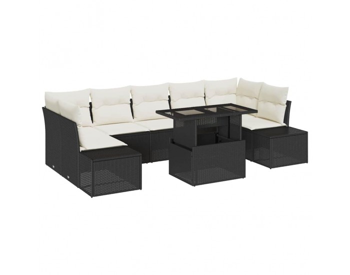 Sonata H Градински Софа Комплект 8 pcs Черно и кремаво 100 x 55 x 73 см