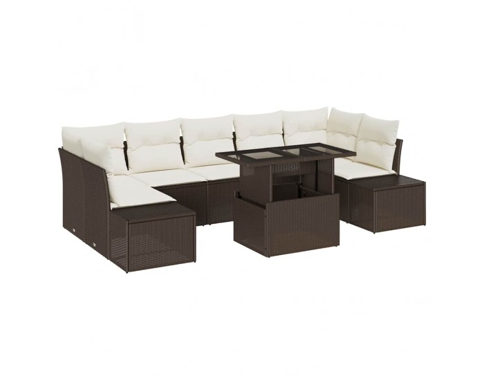 Sonata H Градински Софа Комплект 8 pcs Кафяво и кремаво 100 x 55 x 73 см