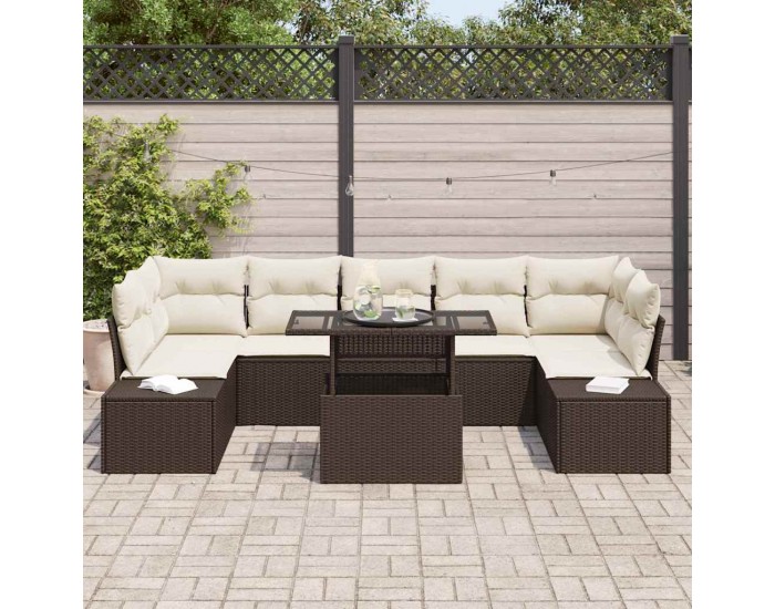 Sonata H Градински Софа Комплект 8 pcs Кафяво и кремаво 100 x 55 x 73 см