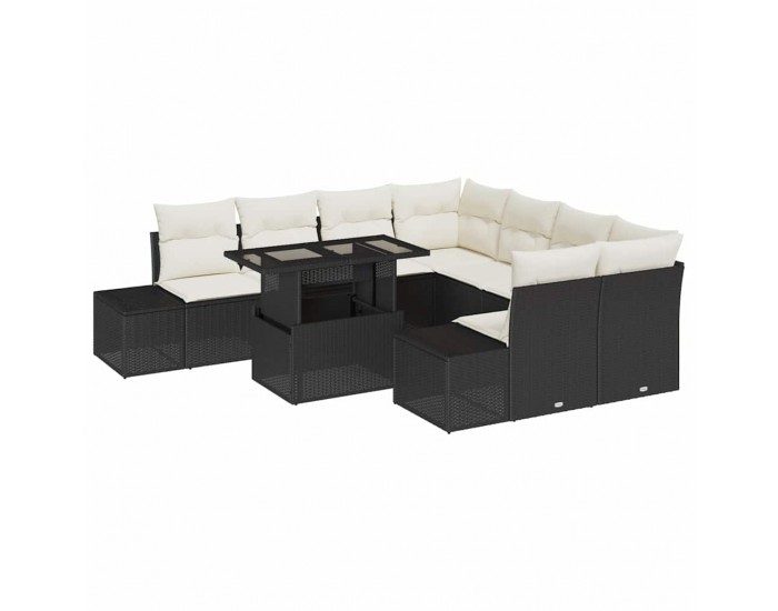 Sonata H Градински Софа Комплект 9 pcs Черно и кремаво 100 x 55 x 73 см