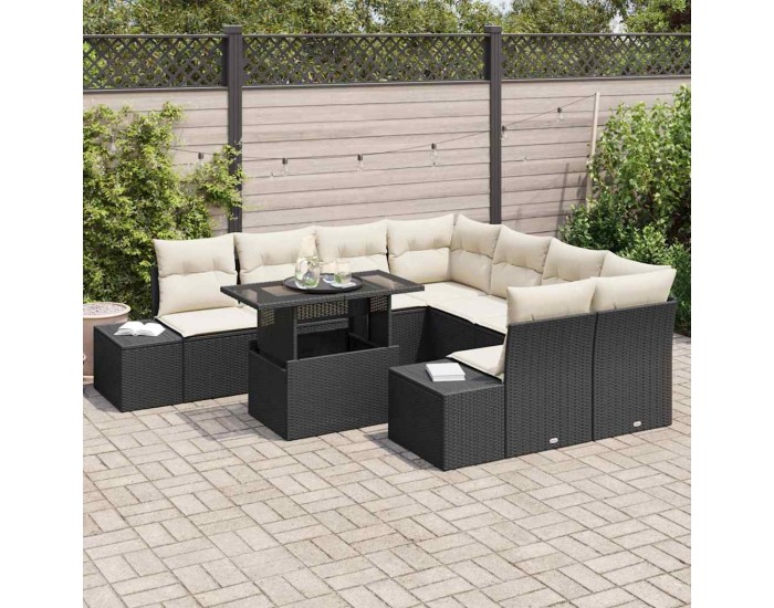 Sonata H Градински Софа Комплект 9 pcs Черно и кремаво 100 x 55 x 73 см