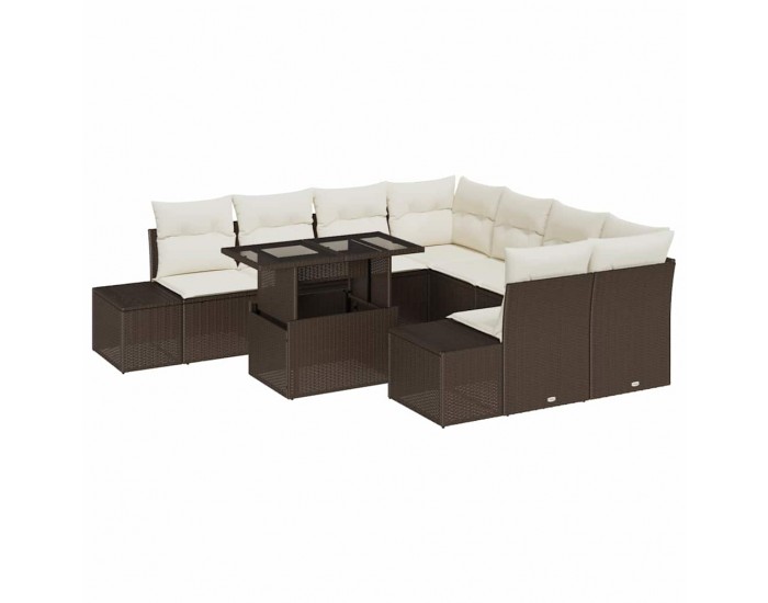 Sonata H Градински Софа Комплект 9 pcs Кафяво и кремаво 100 x 55 x 73 см