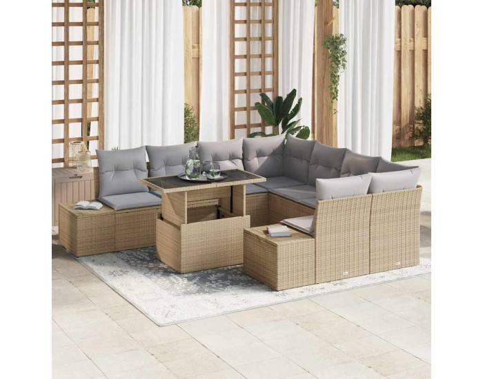 Sonata Set de canapele pentru grădină 9 buc. Beige și gri deschis