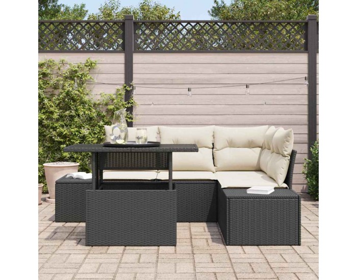 Sonata H Градински Софа Комплект 5 pcs Черно и кремаво 100 x 55 x 73 см
