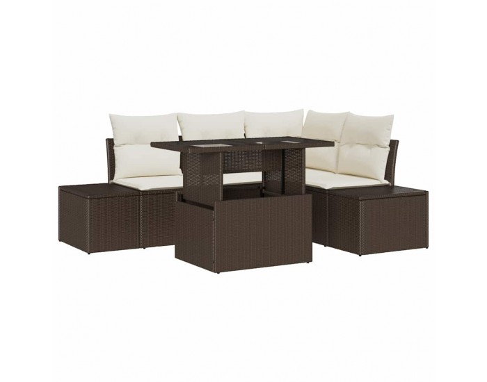Sonata H Градински Софа Комплект 5 pcs Кафяво и кремаво 100 x 55 x 73 см