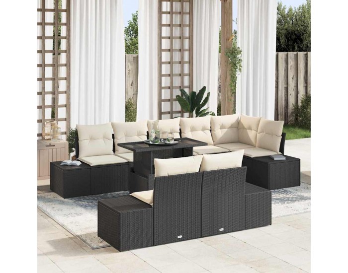 Sonata H Градински Софа Комплект 9 pcs Черно и кремаво 100 x 55 x 73 см