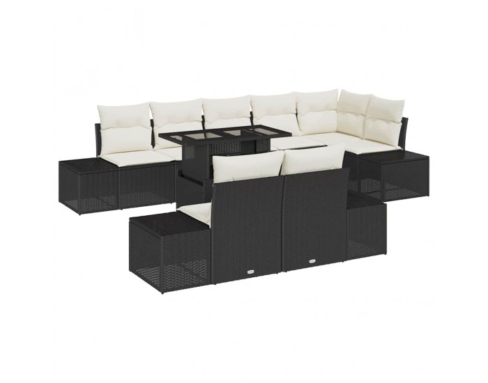 Sonata H Градински Софа Комплект 9 pcs Черно и кремаво 100 x 55 x 73 см