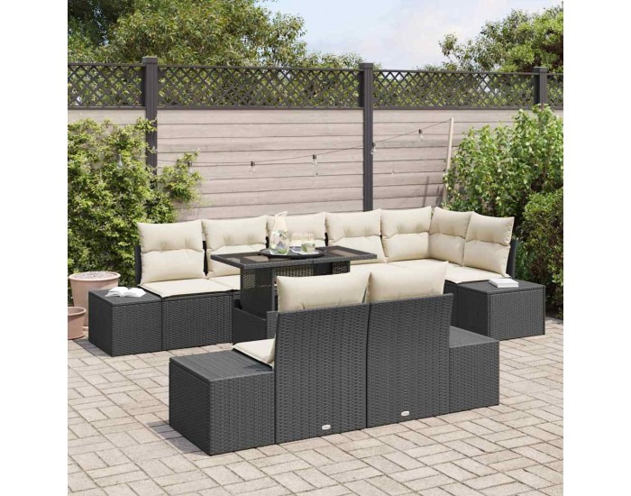 Sonata H Градински Софа Комплект 9 pcs Черно и кремаво 100 x 55 x 73 см