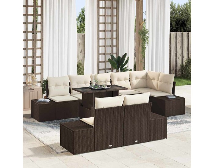 Sonata H Градински Софа Комплект 9 pcs Кафяво и кремаво 100 x 55 x 73 см