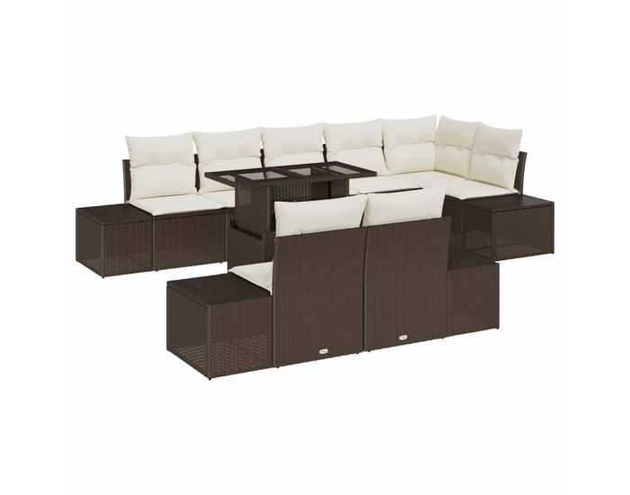 Sonata H Градински Софа Комплект 9 pcs Кафяво и кремаво 100 x 55 x 73 см