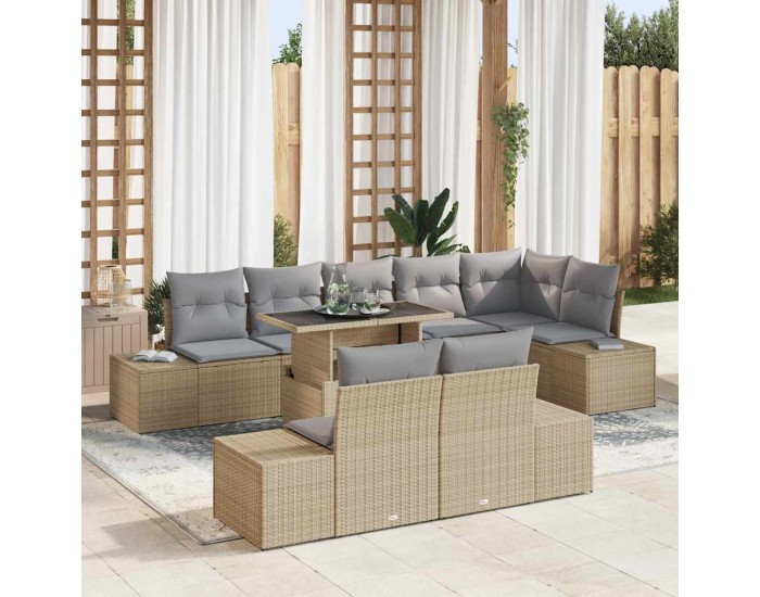 Sonata Set de canapele pentru grădină 9 buc. Beige și gri deschis