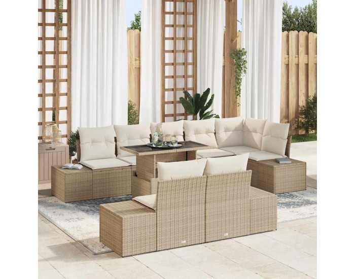 Sonata H Градински Софа Комплект 9 pcs бежово и кремаво 100 x 55 x 73 см