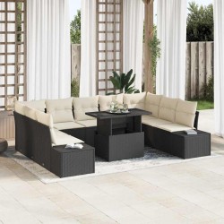 Sonata H Градински Софа Комплект 10 pcs Черно и кремаво 100 х 55 х 73 см - Canapele și bănci de grădină