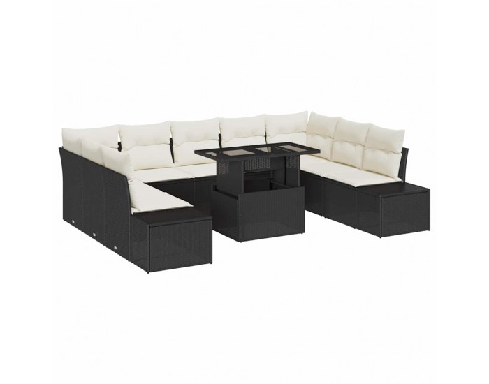 Sonata H Градински Софа Комплект 10 pcs Черно и кремаво 100 х 55 х 73 см