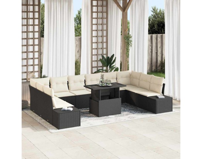 Sonata H Градински Софа Комплект 11 pcs Черно и кремаво 100 x 55 x 73 см