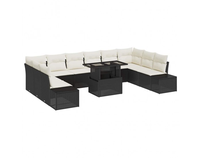 Sonata H Градински Софа Комплект 11 pcs Черно и кремаво 100 x 55 x 73 см