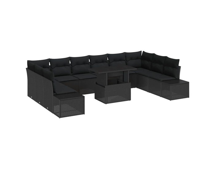 Sonata Set de canapele pentru grădină 11 buc. Negru poliratan
