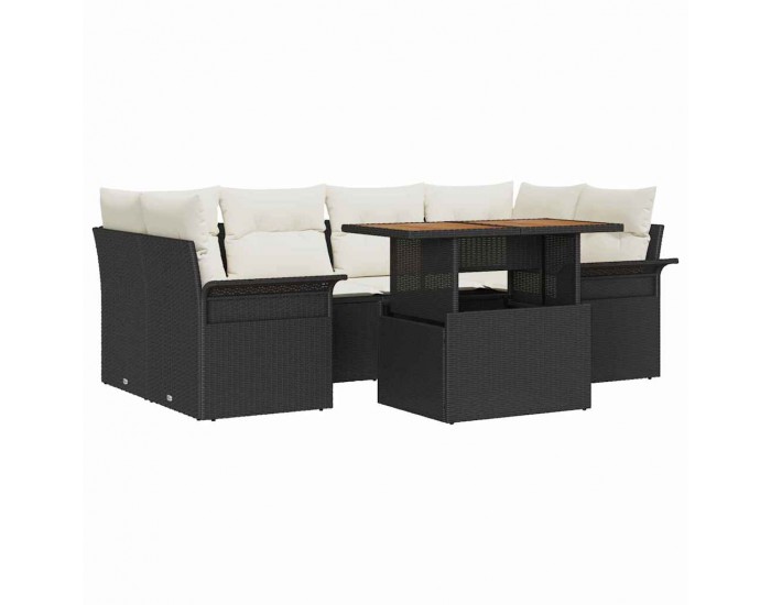 Sonata Set de canapele pentru grădină 7 buc. negru și crem