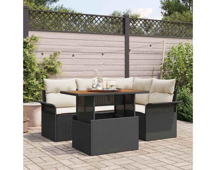 Sonata H Градински Софа Комплект 5 pcs Черно и кремаво 100 x 55 x 73 см