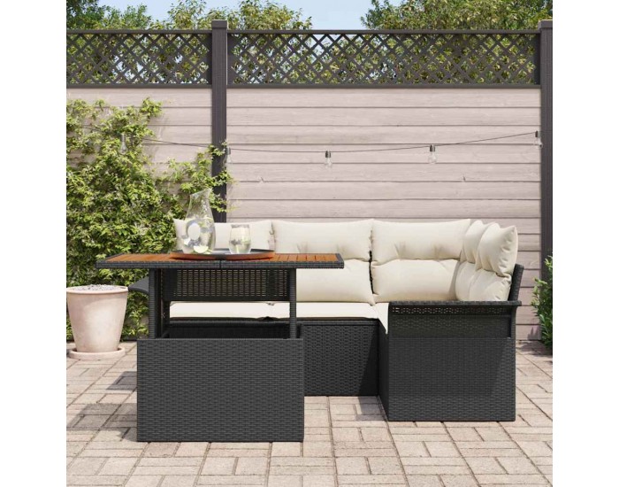 Sonata H Градински Софа Комплект 5 pcs Черно и кремаво 100 x 55 x 73 см