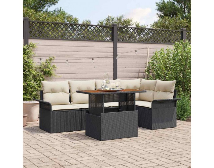 Sonata H Градински Софа Комплект 6 pcs Черно и кремаво 100 x 55 x 73 см