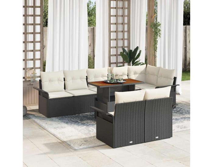 Sonata H Градински Софа Комплект 9 pcs Черно и кремаво 100 x 55 x 73 см