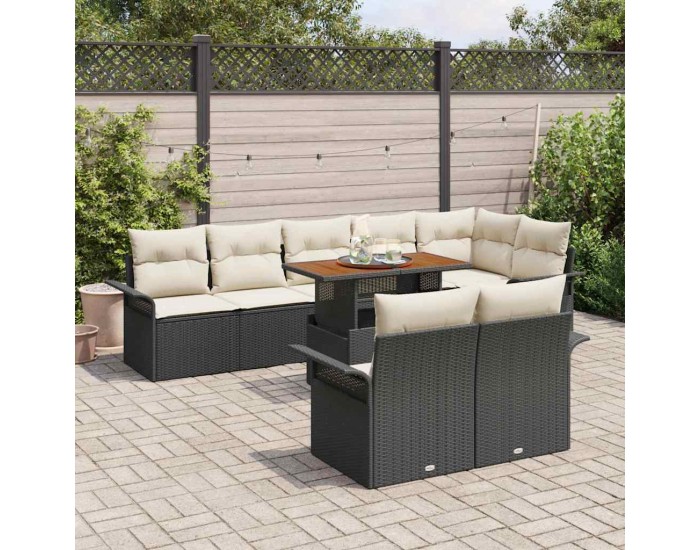 Sonata H Градински Софа Комплект 9 pcs Черно и кремаво 100 x 55 x 73 см