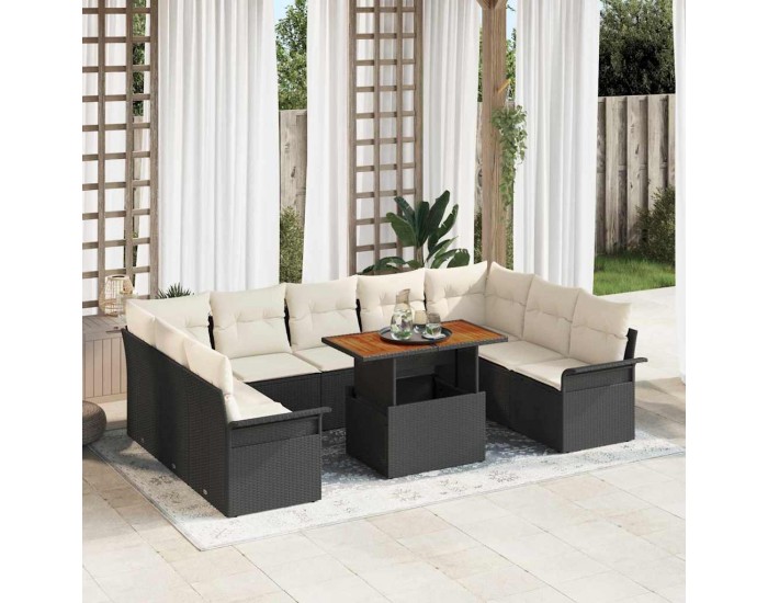 Sonata H Градински Софа Комплект 10 pcs Черно и кремаво 100 x 55 x 73 см