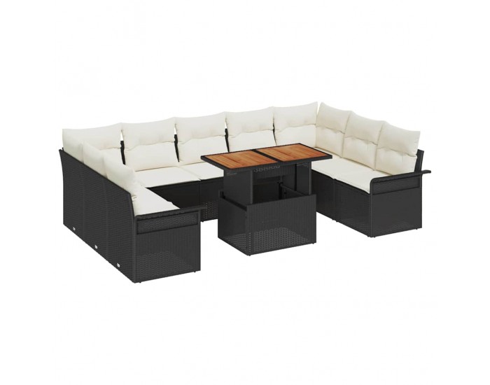 Sonata H Градински Софа Комплект 10 pcs Черно и кремаво 100 x 55 x 73 см